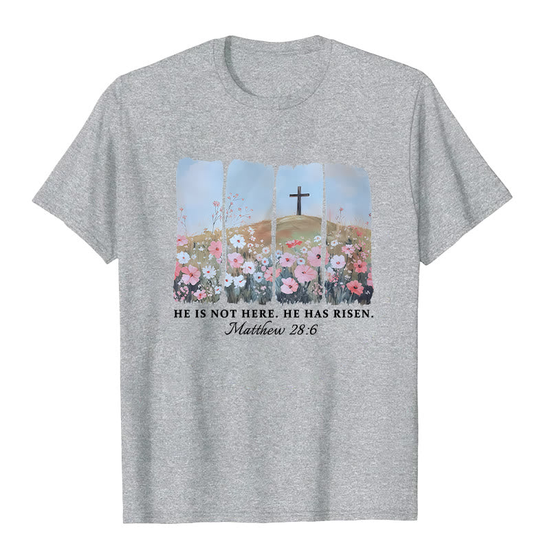 Christianartworkshop Maglietta con croce floreale ispirata alla fede "È risorto" - Grigio - 2XL - image 11