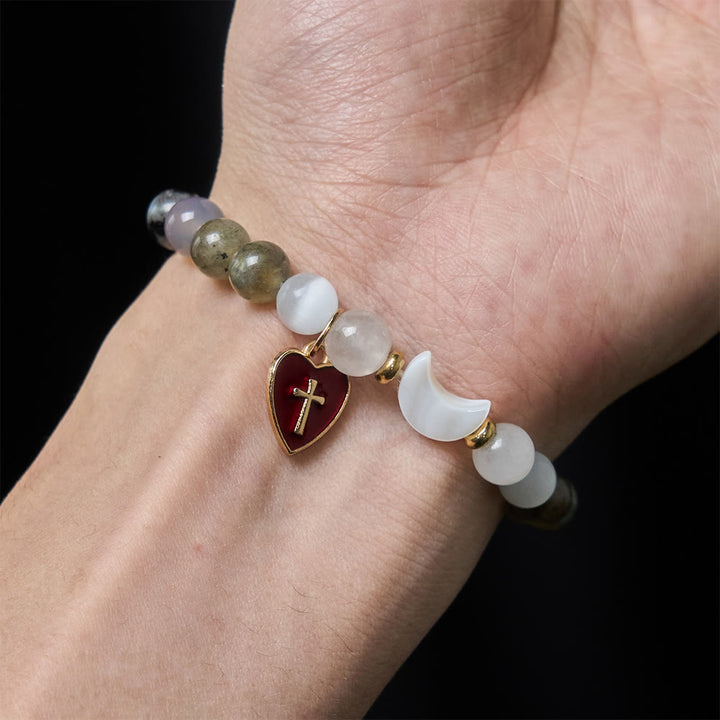 Christianartworkshop Bracciale con gradiente di marea notte-giorno e croce a forma di cuore rosso: fede che non svanisce mai - image 1