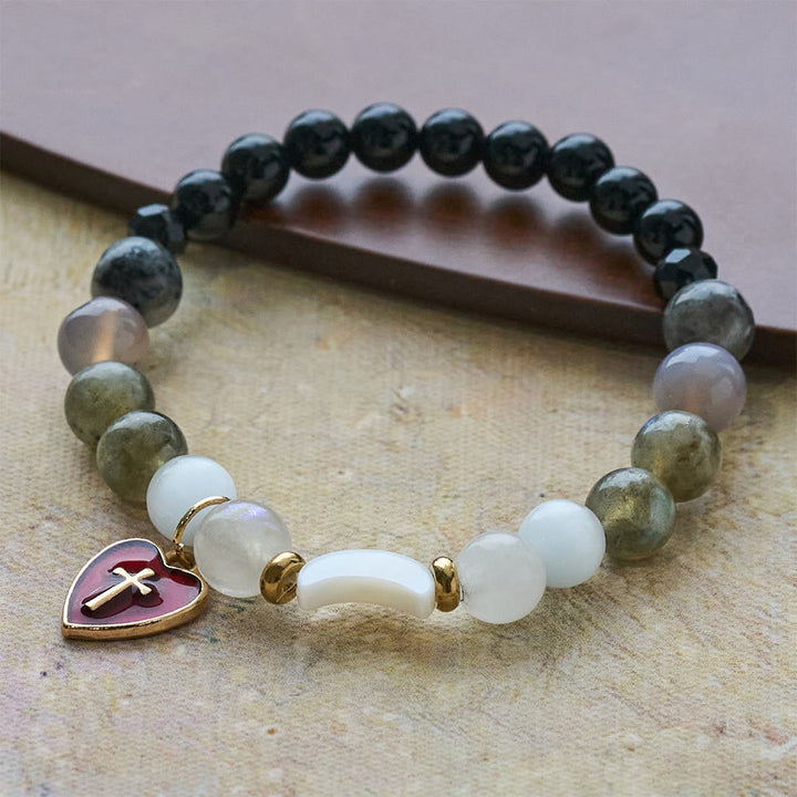 Christianartworkshop Bracciale con gradiente di marea notte-giorno e croce a forma di cuore rosso: fede che non svanisce mai - image 2