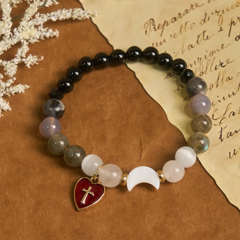 Christianartworkshop Bracciale con gradiente di marea notte-giorno e croce a forma di cuore rosso: fede che non svanisce mai - image 3