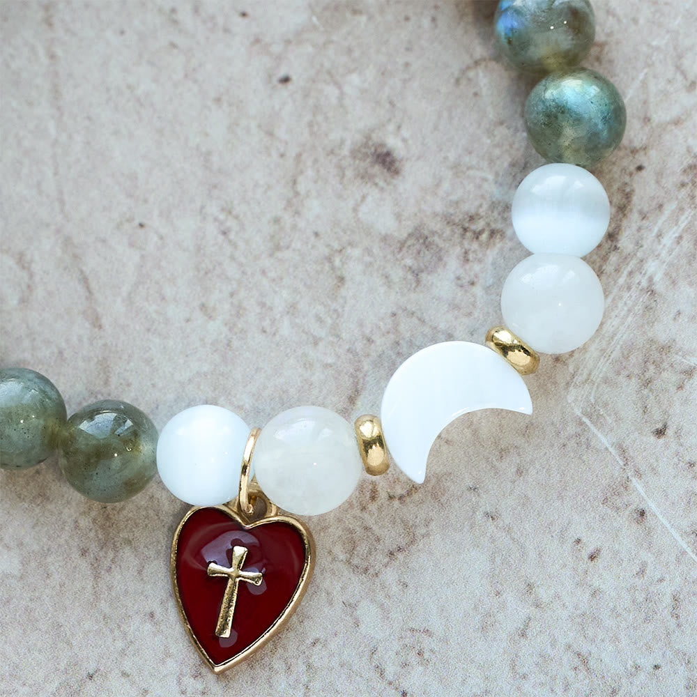 Christianartworkshop Bracciale con gradiente di marea notte-giorno e croce a forma di cuore rosso: fede che non svanisce mai - image 5