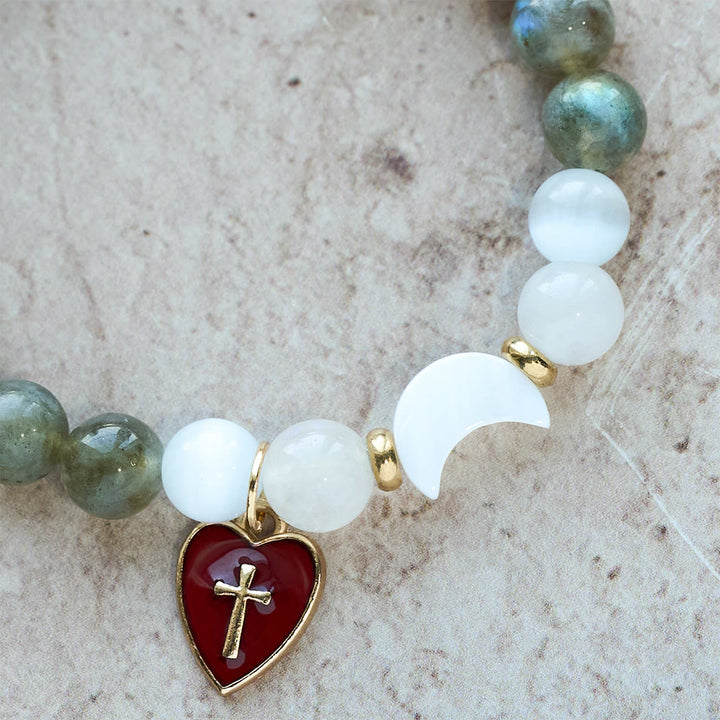 Christianartworkshop Bracciale con gradiente di marea notte-giorno e croce a forma di cuore rosso: fede che non svanisce mai - image 5