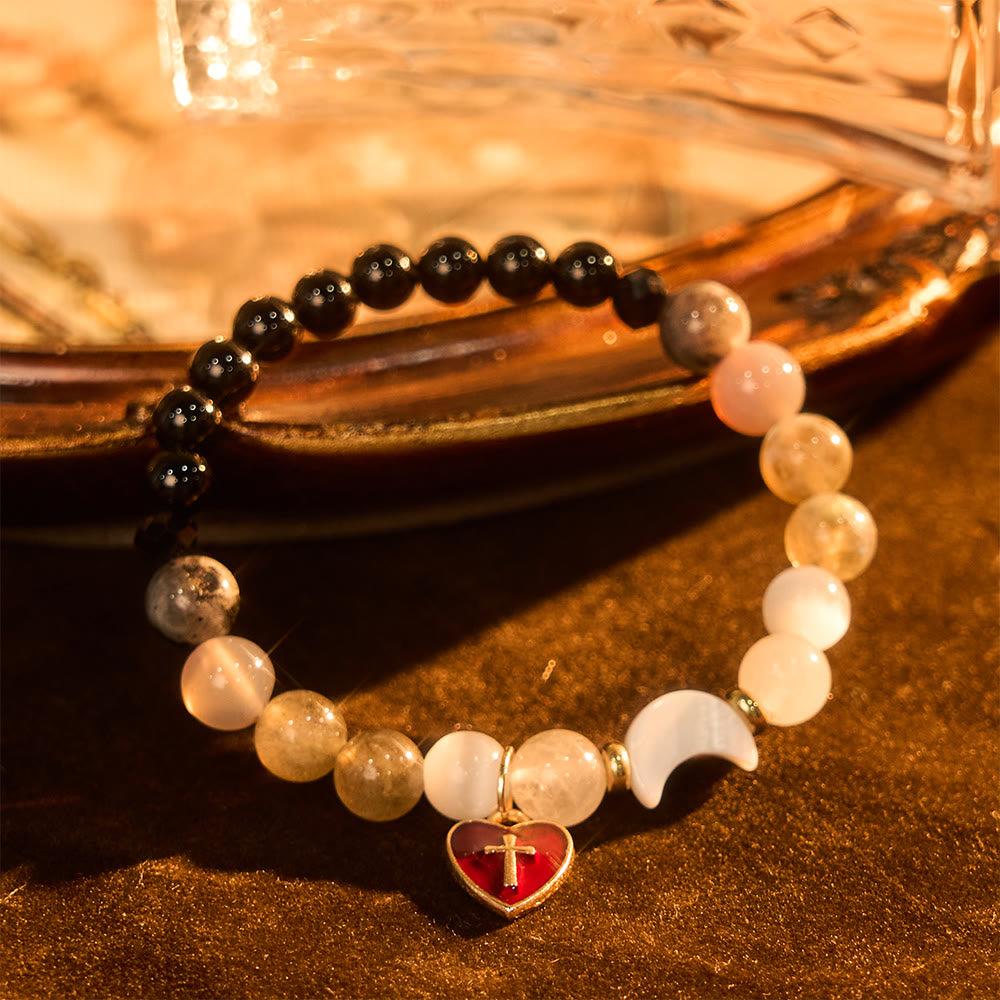 Christianartworkshop Bracciale con gradiente di marea notte-giorno e croce a forma di cuore rosso: fede che non svanisce mai - image 4