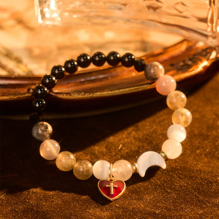 Christianartworkshop Bracciale con gradiente di marea notte-giorno e croce a forma di cuore rosso: fede che non svanisce mai - image 4