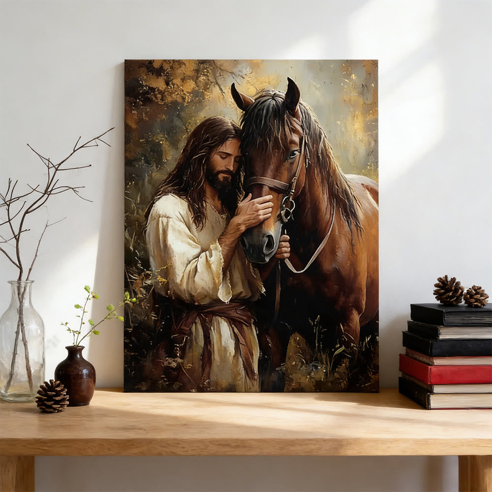 Christianartworkshop Gentle Figure & Horse Wall Art Print: Cura affettuosa per gli spazi domestici - image 1