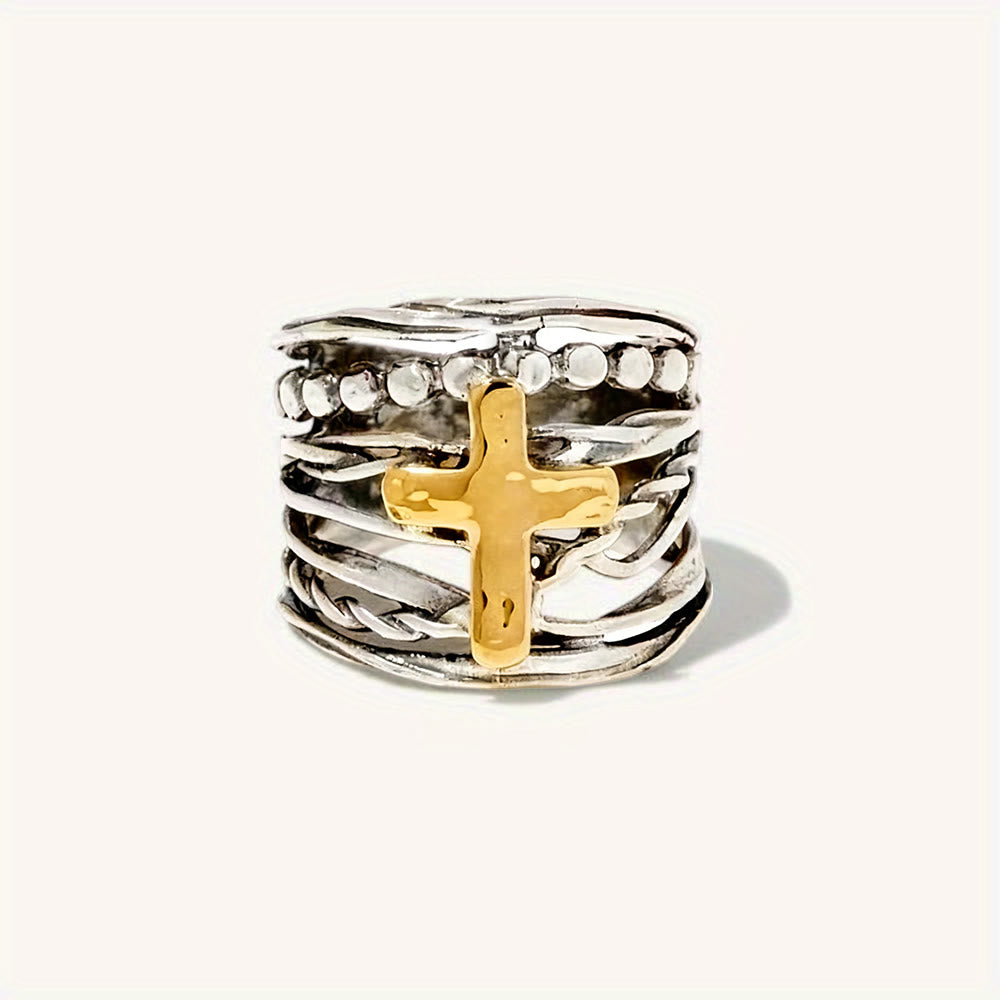 Christianartworkshop Anello con croce in rame bicolore: silenzioso promemoria di pace e grazia - US 11 - image 0