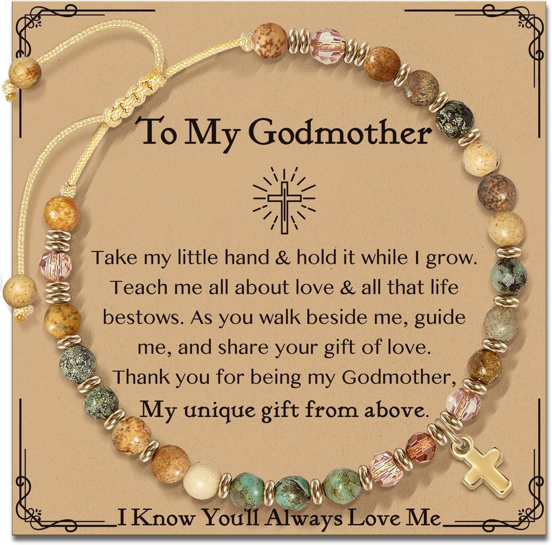 Christianartworkshop con bracciale in pietra naturale e croce, serie con biglietto biblico: tenera devozione per momenti speciali - Alla mia madrina - Amber - image 9