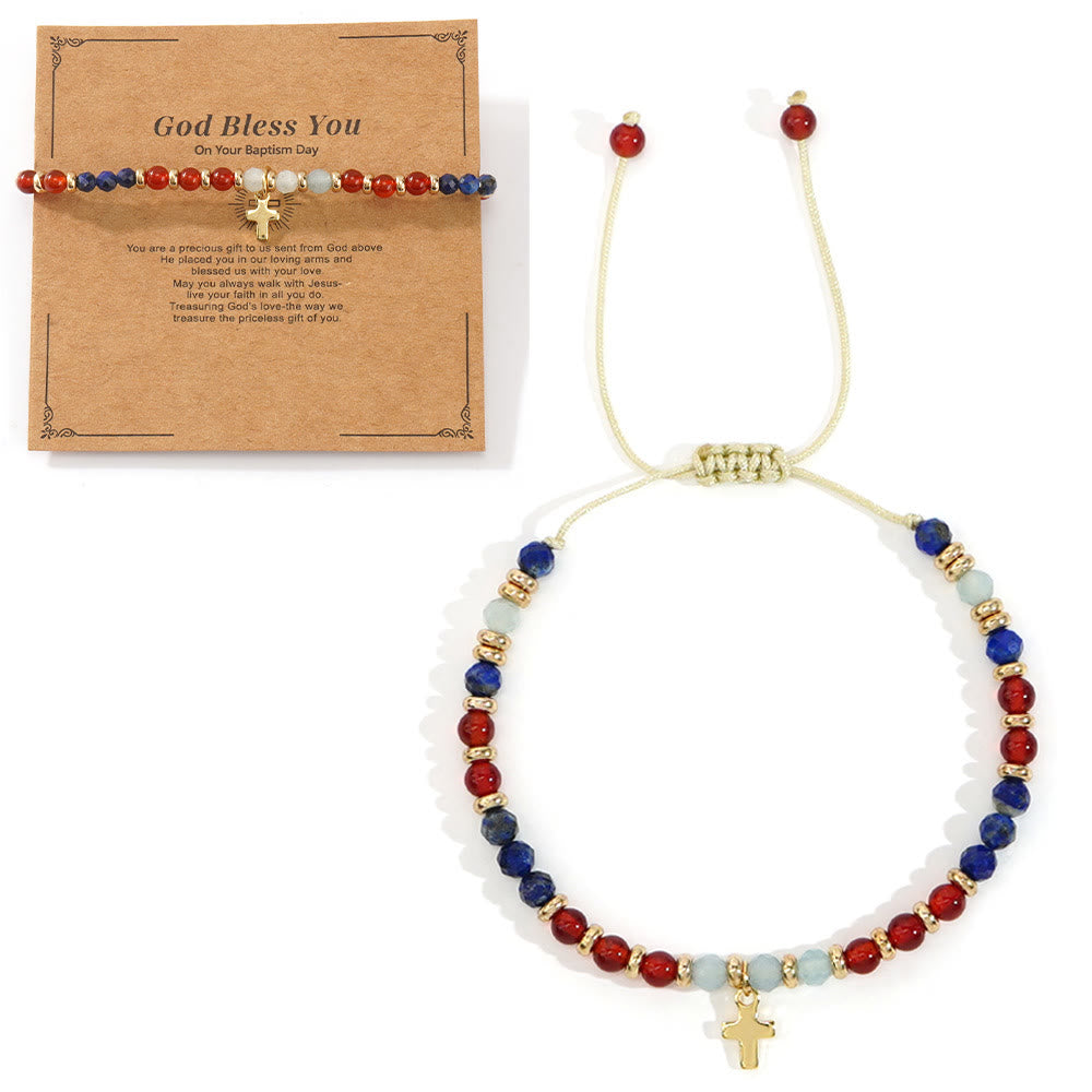 Christianartworkshop con bracciale in pietra naturale e croce, serie con biglietto biblico: tenera devozione per momenti speciali - Dio ti benedica - Rosso - image 16