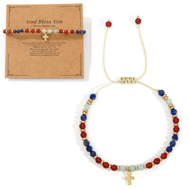 Christianartworkshop con bracciale in pietra naturale e croce, serie con biglietto biblico: tenera devozione per momenti speciali - Dio ti benedica - Rosso - image 16