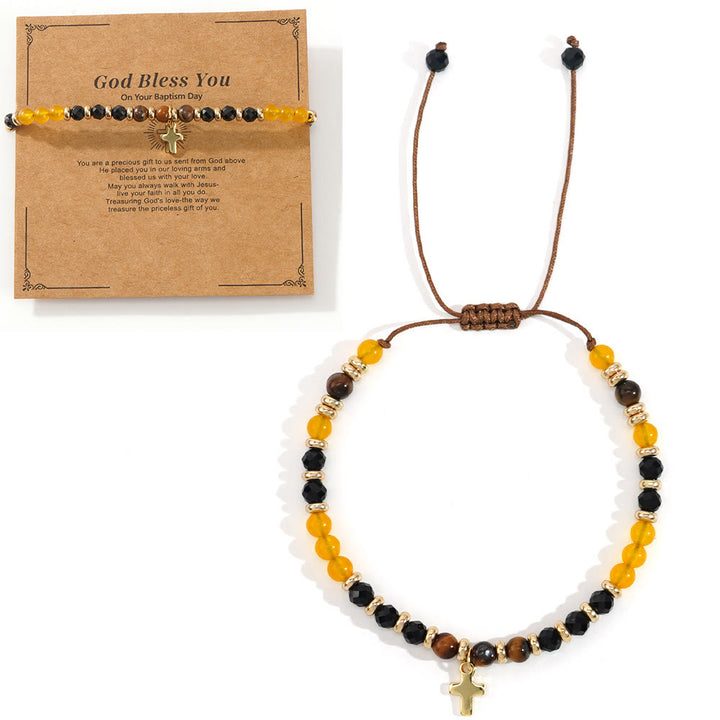 Christianartworkshop con bracciale in pietra naturale e croce, serie con biglietto biblico: tenera devozione per momenti speciali - Dio ti benedica - Brown - image 18