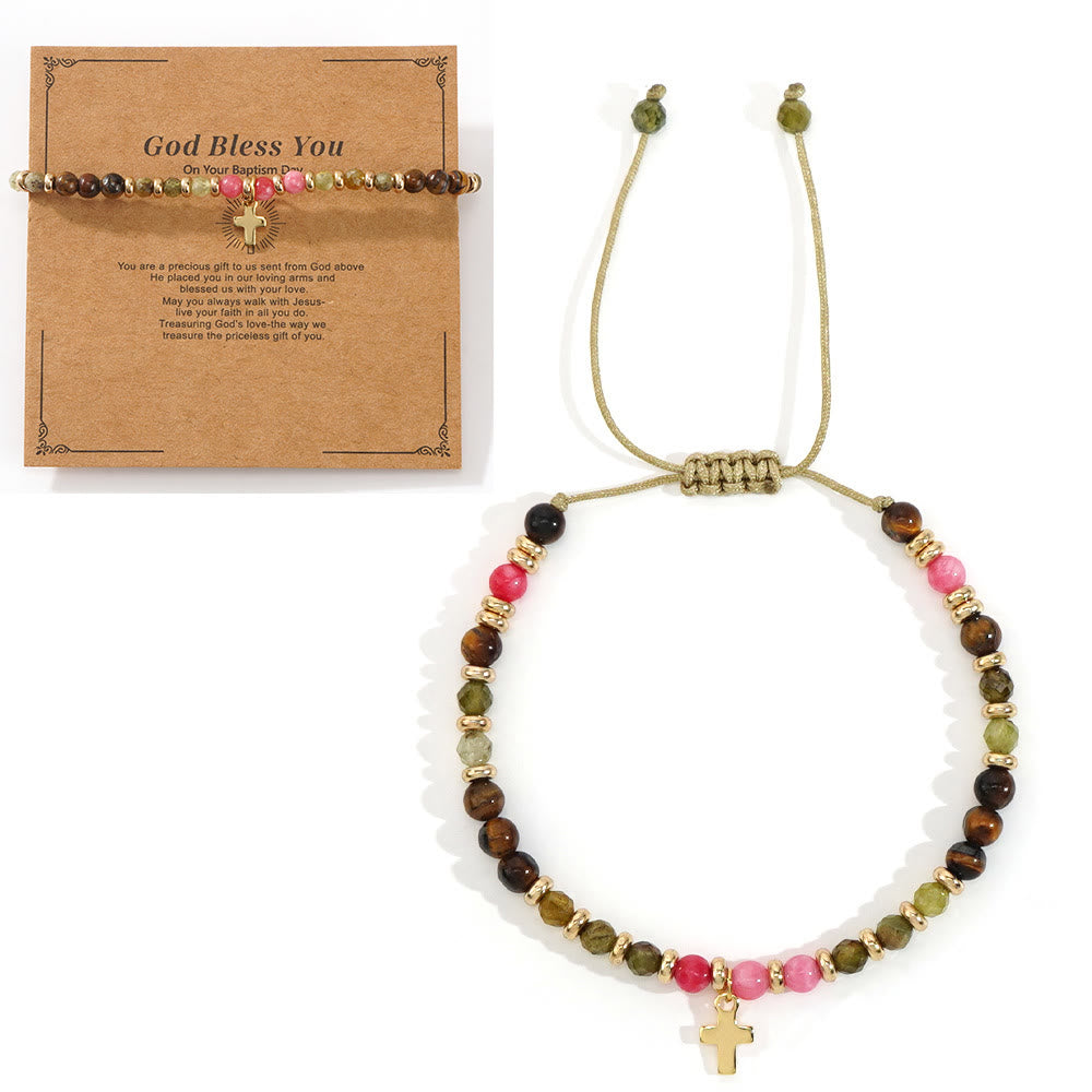 Christianartworkshop con bracciale in pietra naturale e croce, serie con biglietto biblico: tenera devozione per momenti speciali - Dio ti benedica - Rosa - image 15