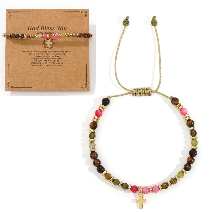 Christianartworkshop con bracciale in pietra naturale e croce, serie con biglietto biblico: tenera devozione per momenti speciali - Dio ti benedica - Rosa - image 15