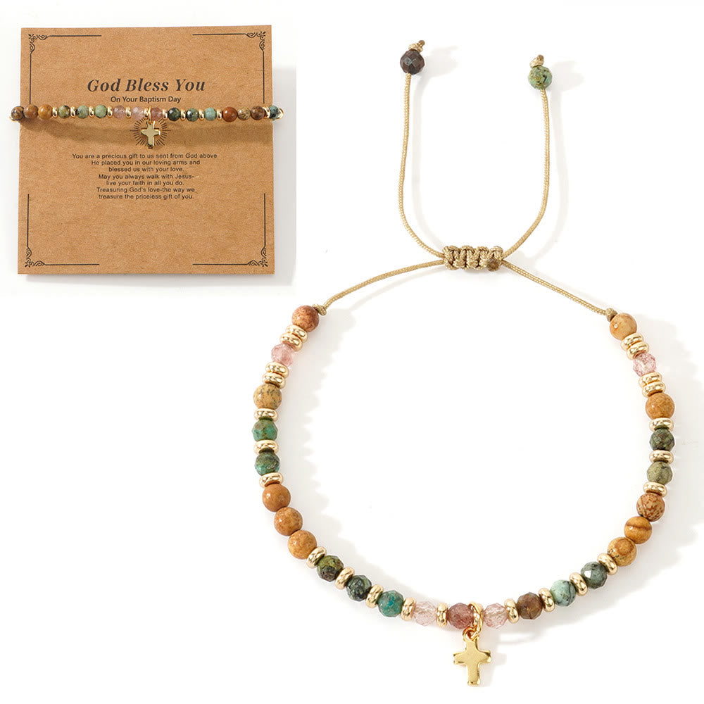 Christianartworkshop con bracciale in pietra naturale e croce, serie con biglietto biblico: tenera devozione per momenti speciali - Dio ti benedica - Amber - image 5