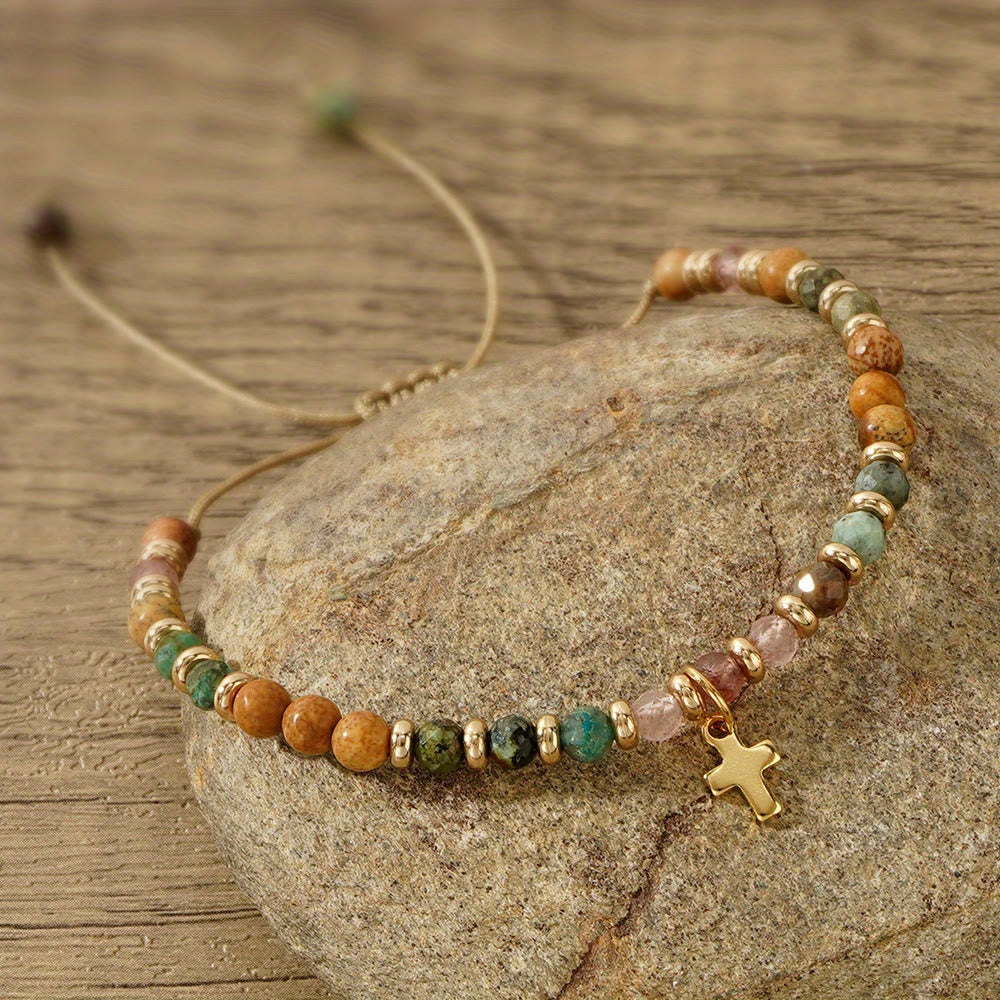 Christianartworkshop con bracciale in pietra naturale e croce, serie con biglietto biblico: tenera devozione per momenti speciali - image 0