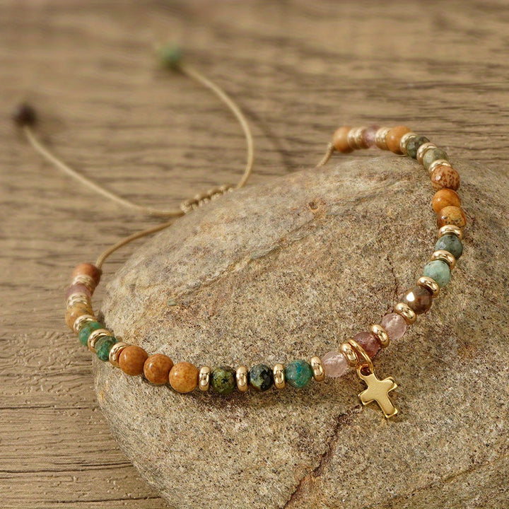 Christianartworkshop con bracciale in pietra naturale e croce, serie con biglietto biblico: tenera devozione per momenti speciali - image 0