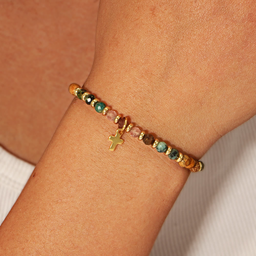 Christianartworkshop con bracciale in pietra naturale e croce, serie con biglietto biblico: tenera devozione per momenti speciali - image 2