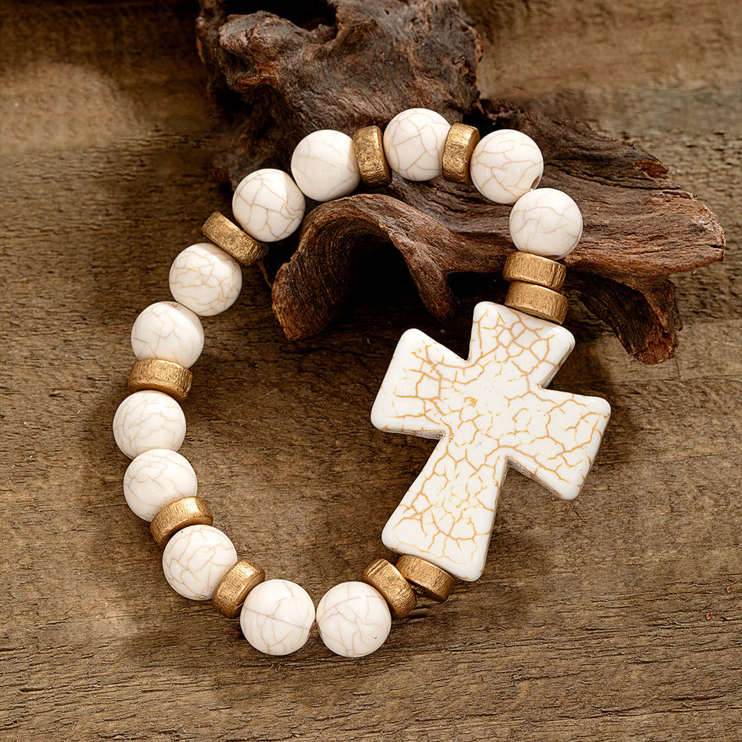 Bracciale con croce testurizzata multi-stile Christianartworkshop : devozione audace da indossare ogni giorno - Bianco - image 3