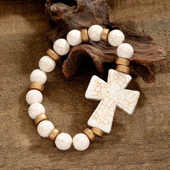 Bracciale con croce testurizzata multi-stile Christianartworkshop : devozione audace da indossare ogni giorno - Bianco - image 3