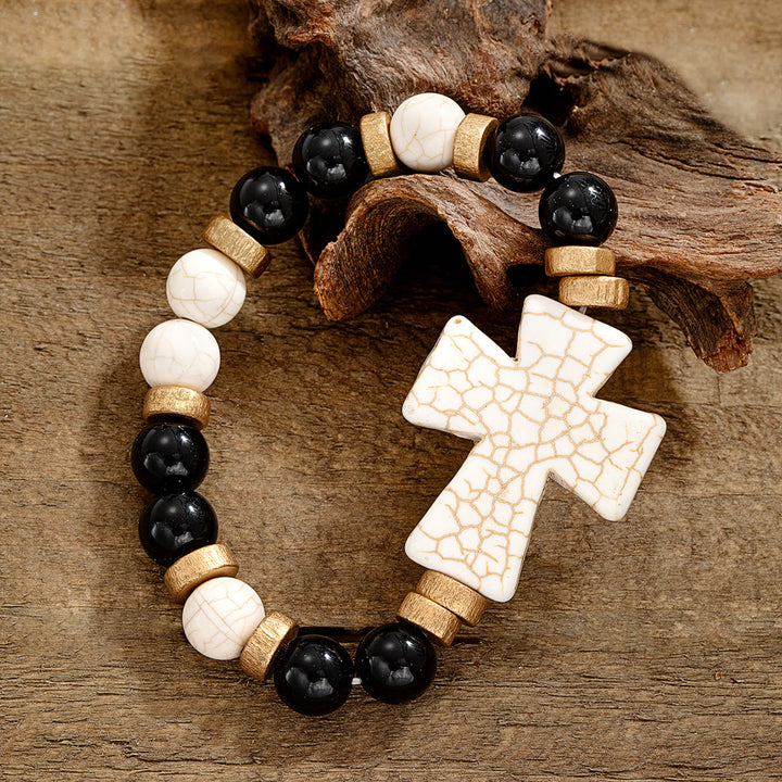 Bracciale con croce testurizzata multi-stile Christianartworkshop : devozione audace da indossare ogni giorno - Bianco e Nero B - image 9