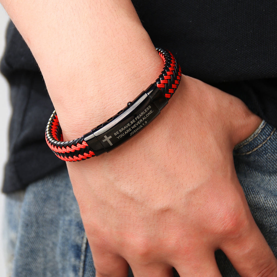 Christianartworkshop Bracciale con croce in pelle intrecciata Giosuè 1:9: coraggio audace da indossare ogni giorno - image 2