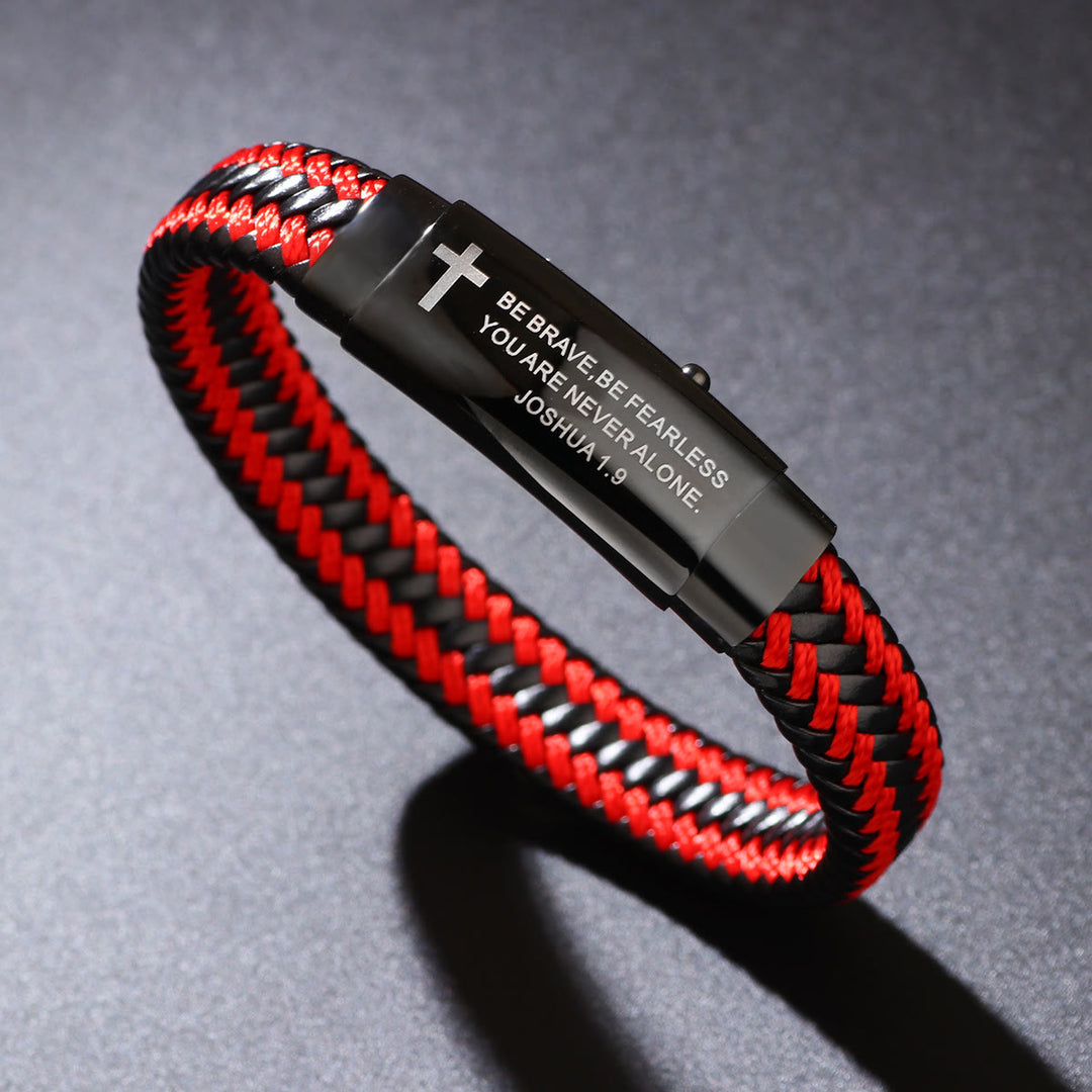 Christianartworkshop Bracciale con croce in pelle intrecciata Giosuè 1:9: coraggio audace da indossare ogni giorno - Rosso - image 1
