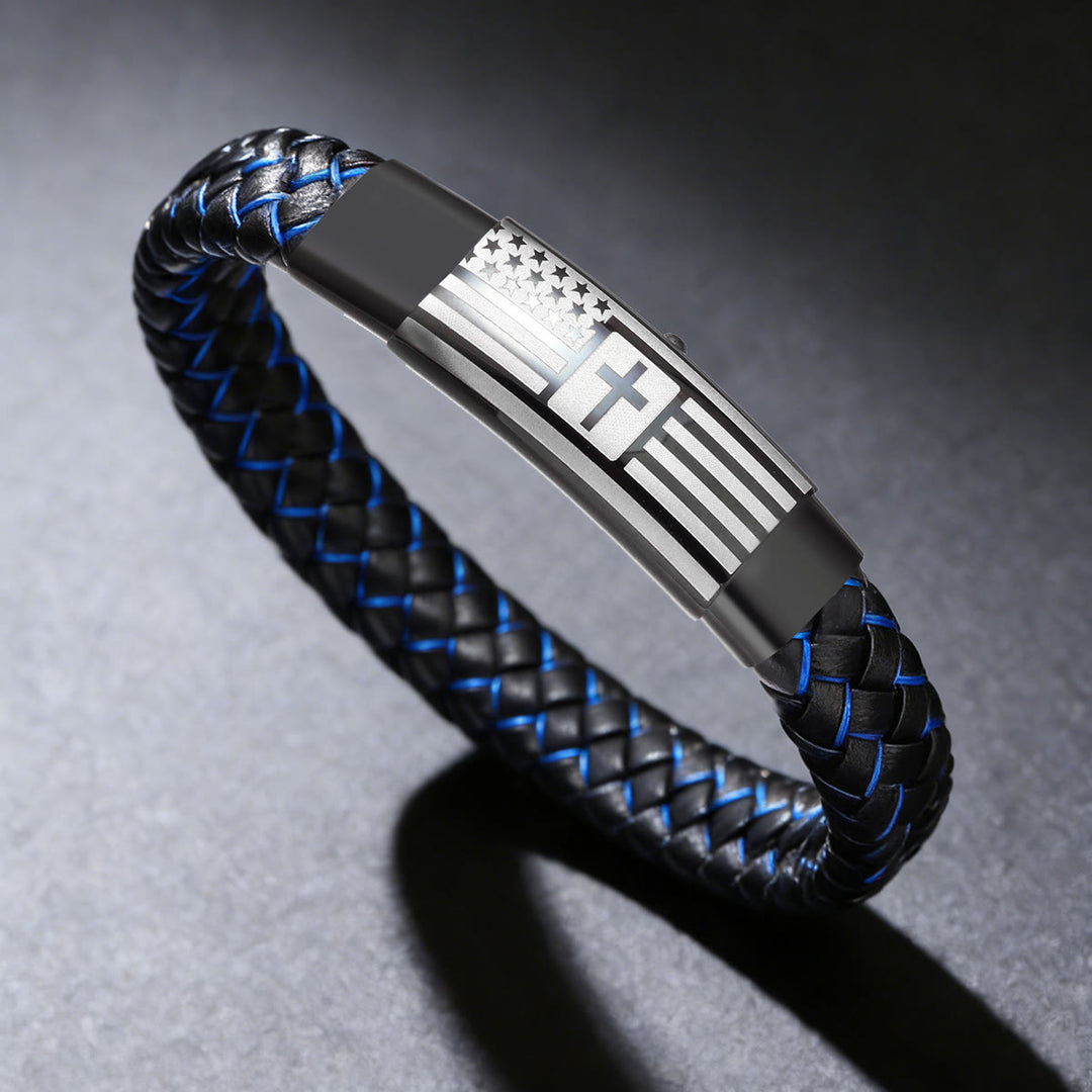 Christianartworkshop Bracciale con croce in pelle intrecciata Giosuè 1:9: coraggio audace da indossare ogni giorno - Blu e argento - image 8