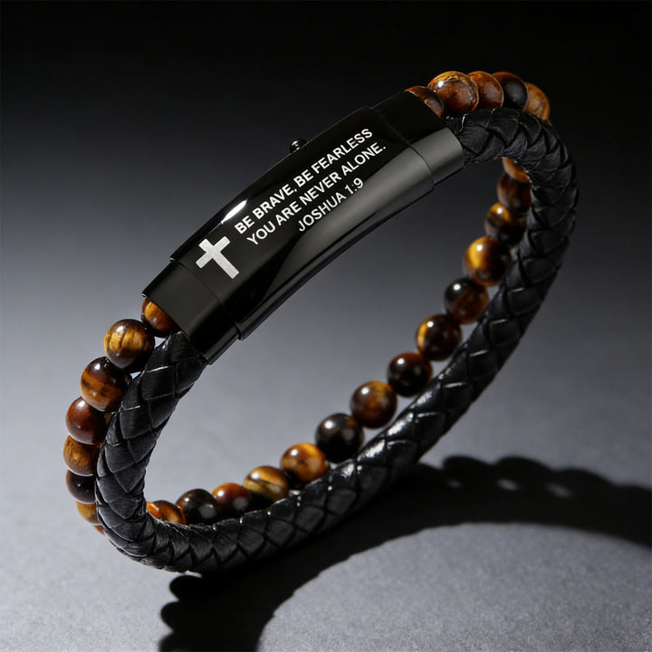 Christianartworkshop Bracciale con croce in pelle intrecciata Giosuè 1:9: coraggio audace da indossare ogni giorno - image 7