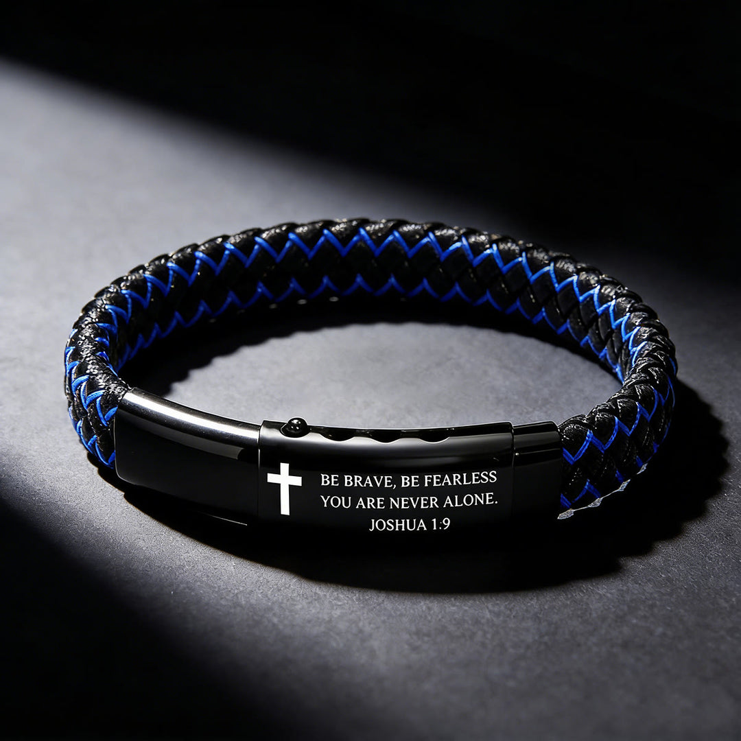 Christianartworkshop Bracciale con croce in pelle intrecciata Giosuè 1:9: coraggio audace da indossare ogni giorno - image 4