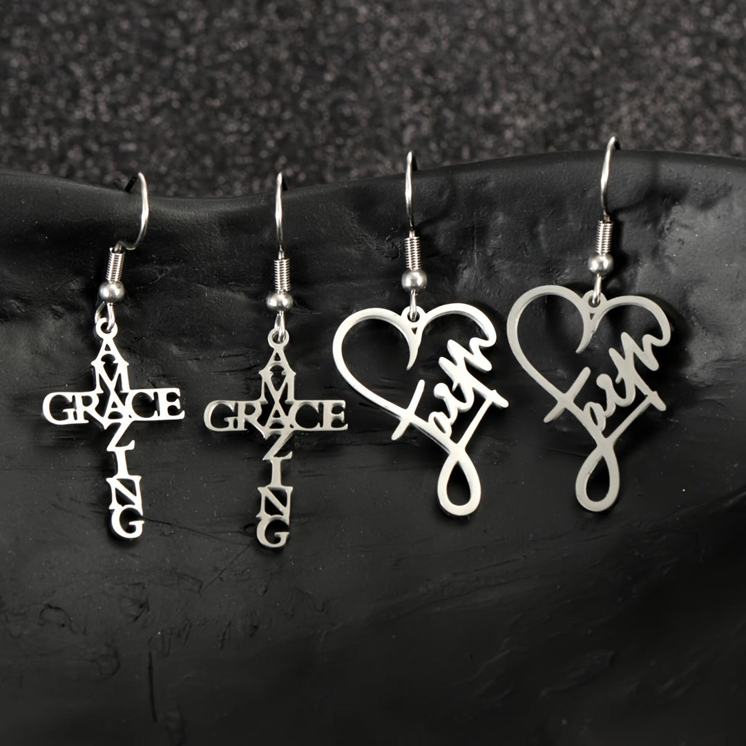 Christianartworkshop Orecchini Cross & Grace Faith: una fede delicata da indossare ogni giorno - Fede del cuore - Argento - image 0