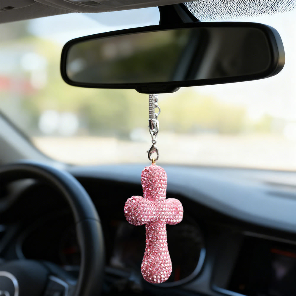 Ciondolo a croce per auto con decorazioni in cristallo Christianartworkshop : una fede radiosa per ogni viaggio. - image 5