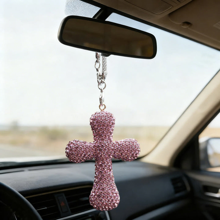 Ciondolo a croce per auto con decorazioni in cristallo Christianartworkshop : una fede radiosa per ogni viaggio. - Viola - image 7
