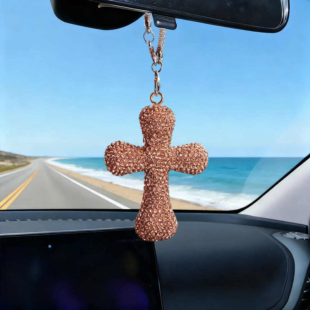Ciondolo a croce per auto con decorazioni in cristallo Christianartworkshop : una fede radiosa per ogni viaggio. - Champagne - image 3
