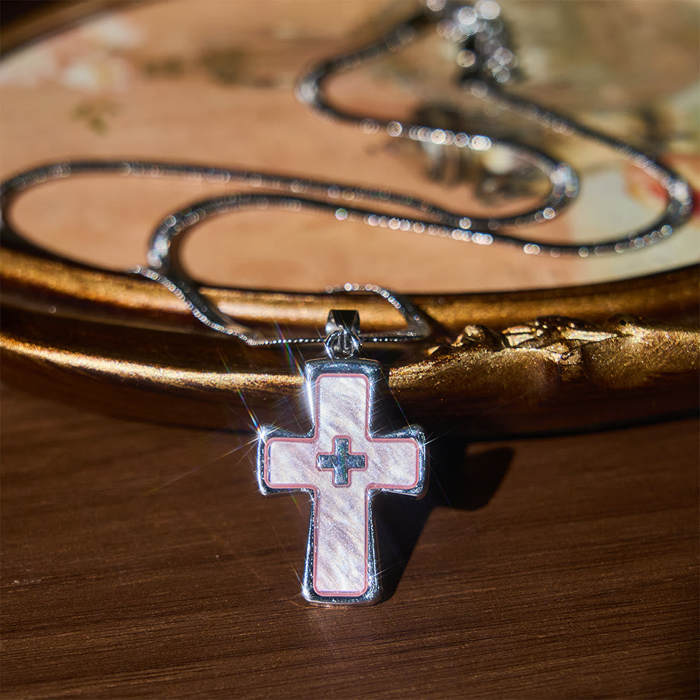 Christianartworkshop Collana bicolore con doppia croce: fede incrollabile da indossare ogni giorno - Rosa - image 0