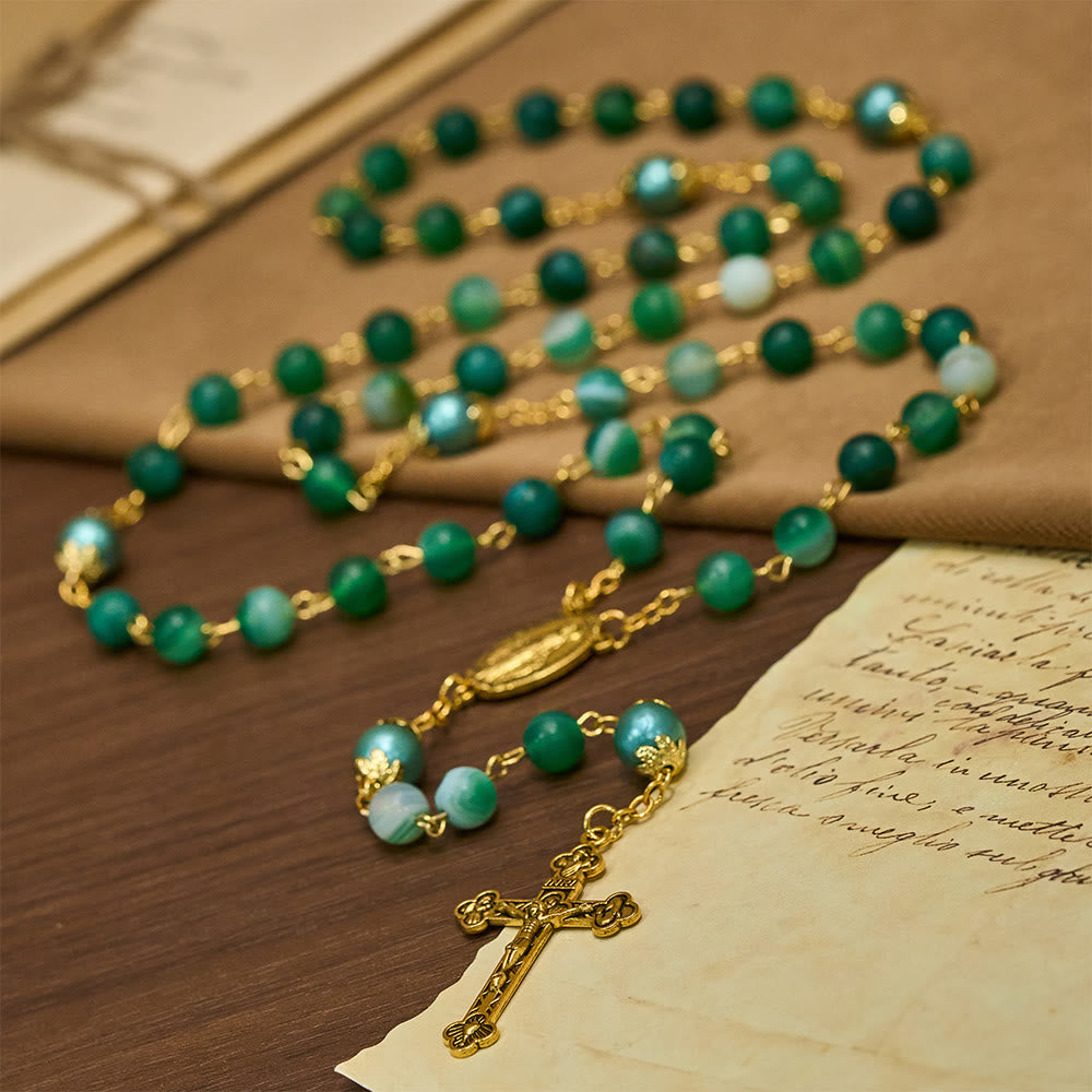 Christianartworkshop Medaglia Miracolosa e Crocifisso con Catena in Lega di Cristallo Verde Rotonda da 6 mm - image 3