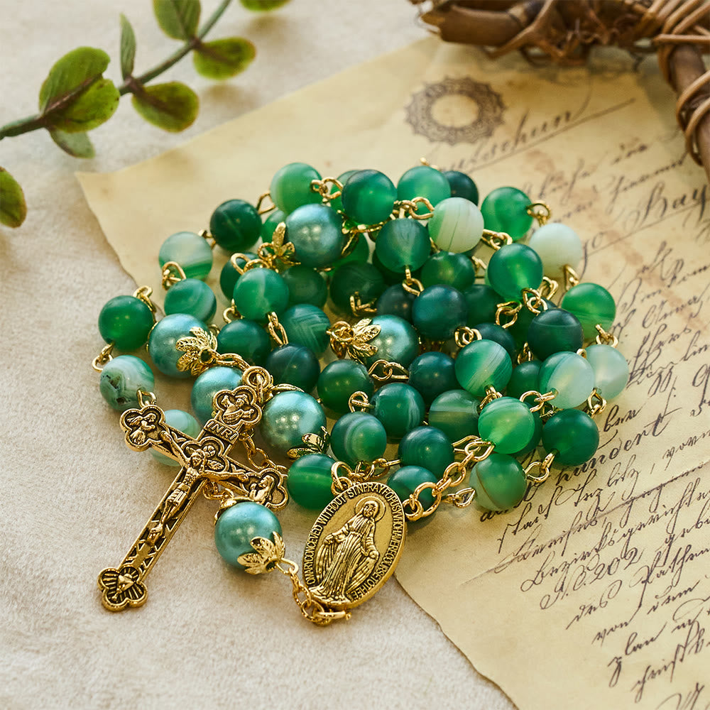 Christianartworkshop Medaglia Miracolosa e Crocifisso con Catena in Lega di Cristallo Verde Rotonda da 6 mm - Verde - image 0