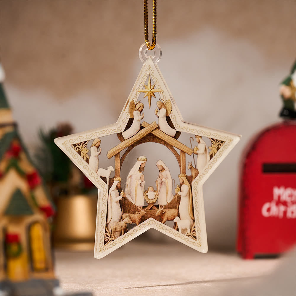 Christianartworkshop Decorazione da appendere alla natività Guiding Star: scena sacra della nascita e accento di gioia festiva - image 3