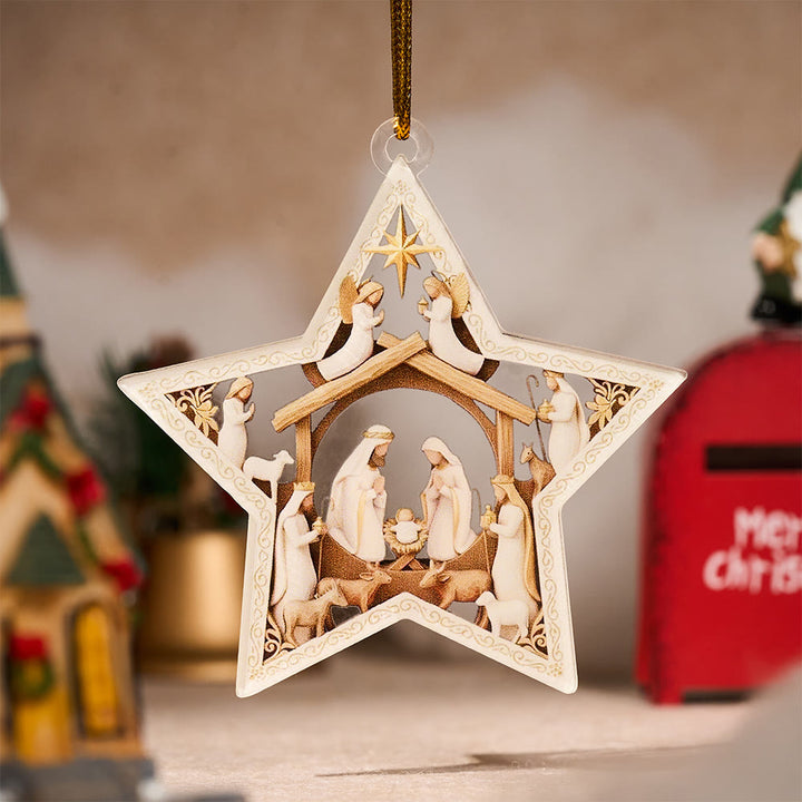 Christianartworkshop Decorazione da appendere alla natività Guiding Star: scena sacra della nascita e accento di gioia festiva - Natività della Stella - image 0