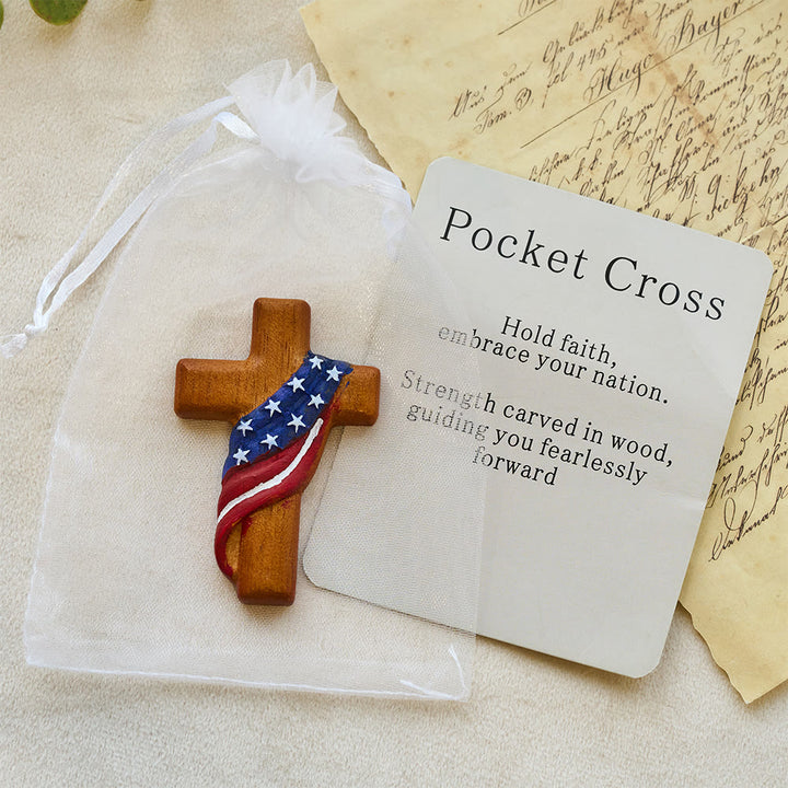 Christianartworkshop Croce tascabile decorata con la bandiera americana: fede incrollabile da portare ogni giorno - bandiera americana - image 0