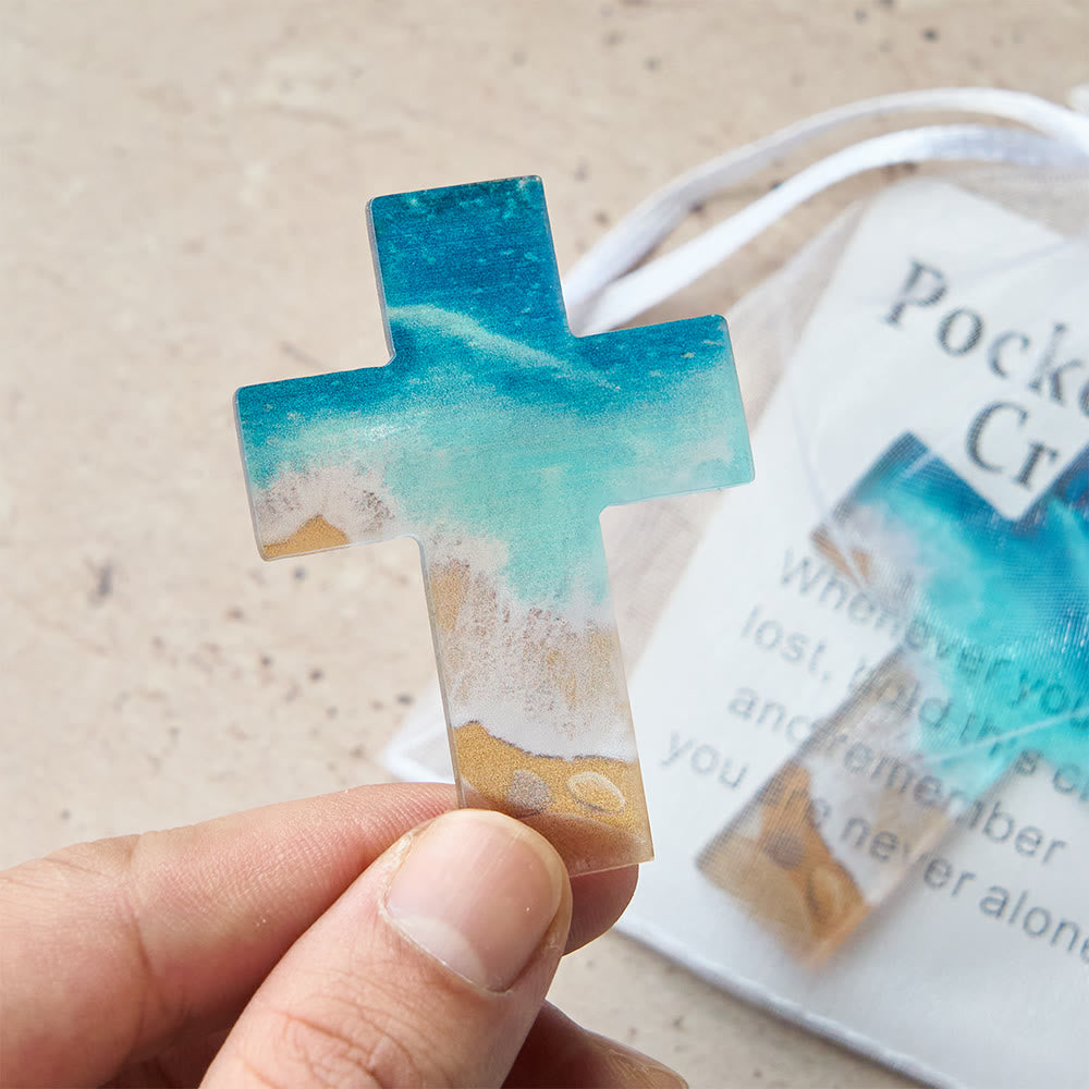 Christianartworkshop Croce tascabile in acrilico con scena di spiaggia: una dolce speranza da portare tutti i giorni - image 1