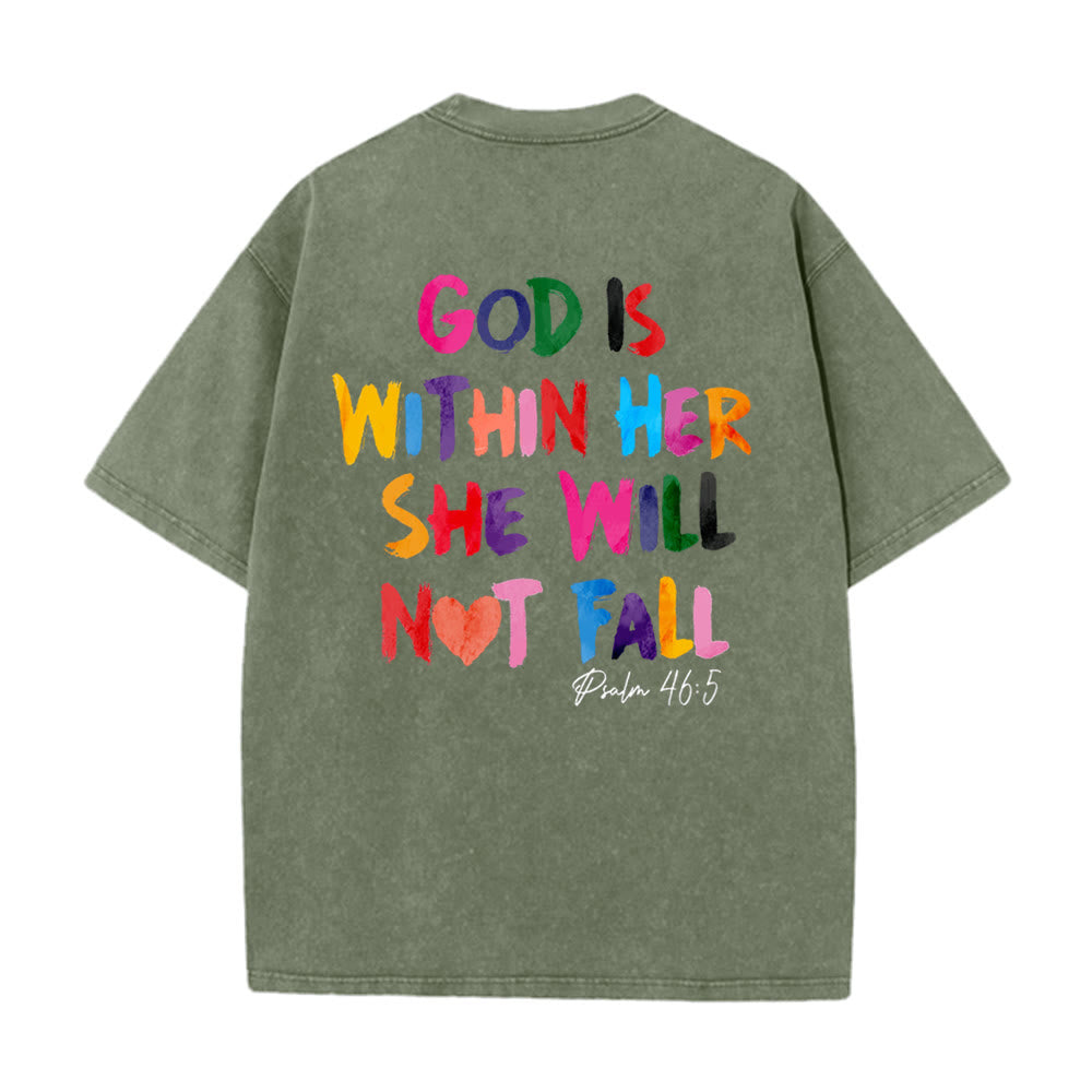 Christianartworkshop Dio è dentro di lei Lei non cadrà Maglietta unisex lavata - Verde militare - 4XL - image 15