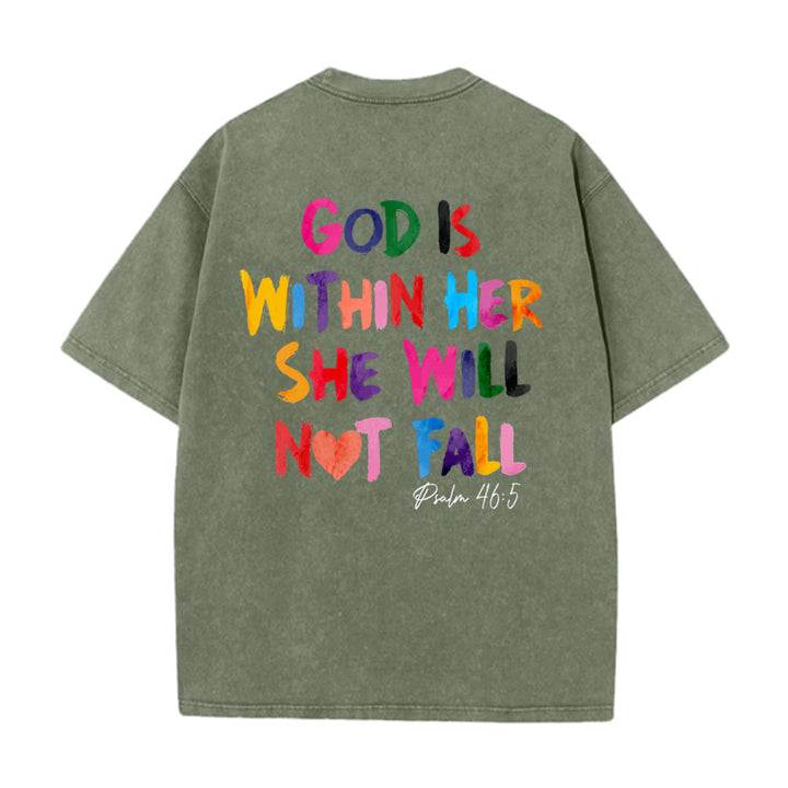 Christianartworkshop Dio è dentro di lei Lei non cadrà Maglietta unisex lavata - Verde militare - 4XL - image 15