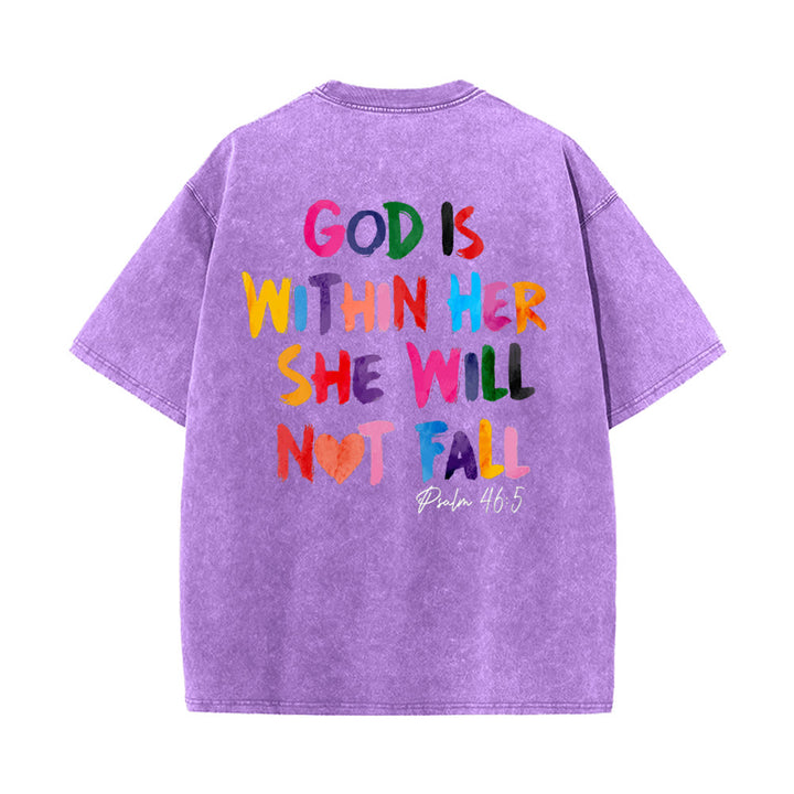 Christianartworkshop Dio è dentro di lei Lei non cadrà Maglietta unisex lavata - Viola - 4XL - image 11