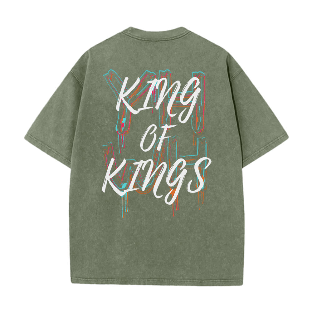 Christianartworkshop Maglietta unisex lavata King Of Kings - Verde militare - 4XL - image 12