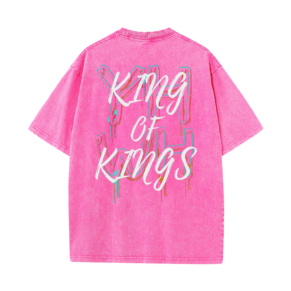 Christianartworkshop Maglietta unisex lavata King Of Kings - Rosa - 4XL - image 6