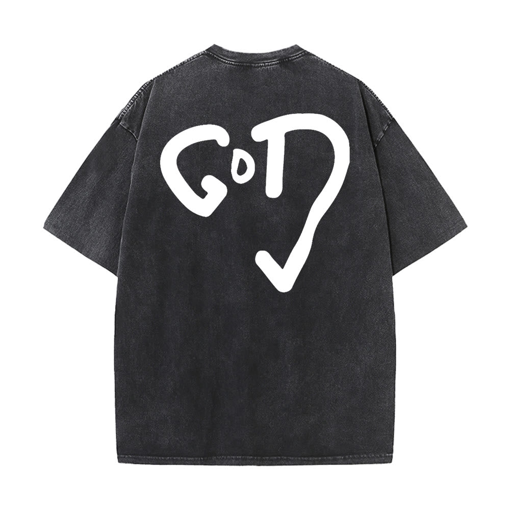 Christianartworkshop Maglietta unisex lavata con Dio Cuore - Nero - 4XL - image 4