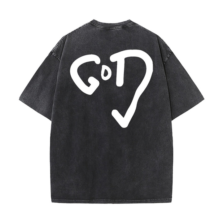 Christianartworkshop Maglietta unisex lavata con Dio Cuore - Nero - 4XL - image 4