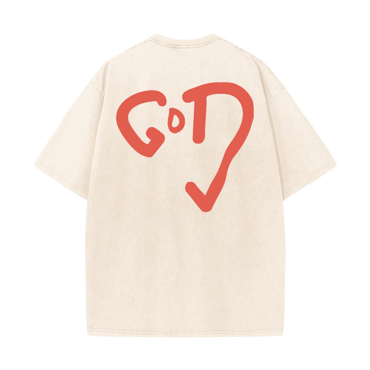 Christianartworkshop Maglietta unisex lavata con Dio Cuore - Beige - 4XL - image 2