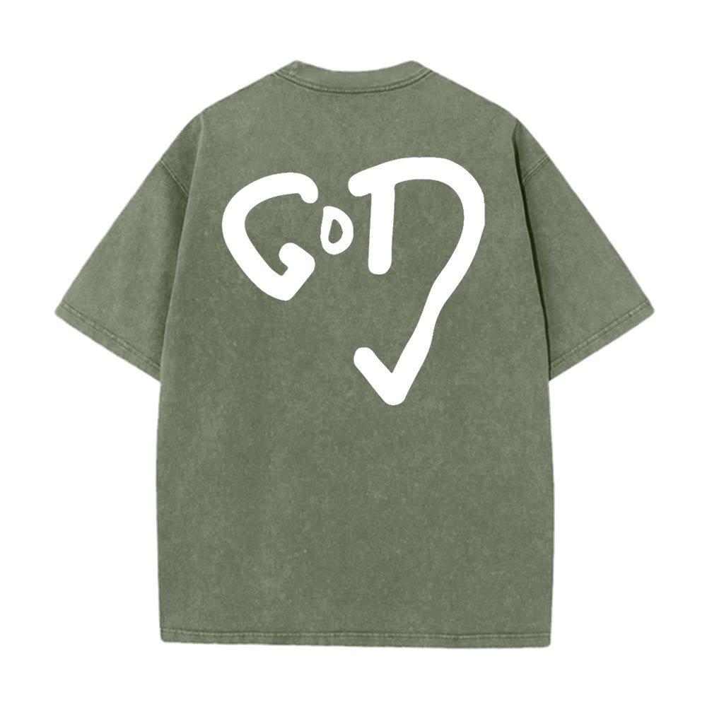 Christianartworkshop Maglietta unisex lavata con Dio Cuore - Verde militare - 4XL - image 12