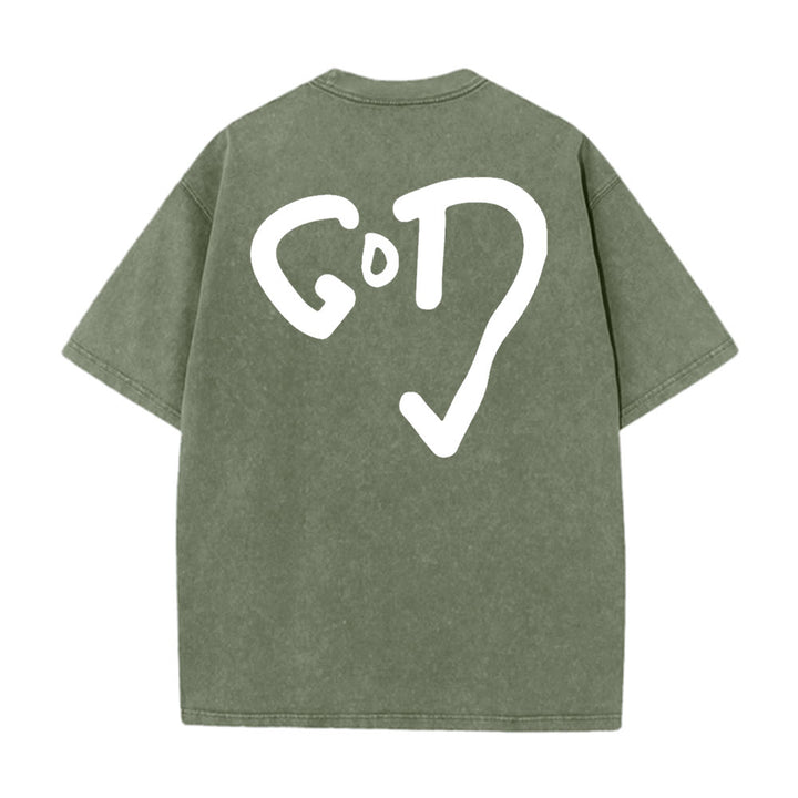 Christianartworkshop Maglietta unisex lavata con Dio Cuore - Verde militare - 4XL - image 12