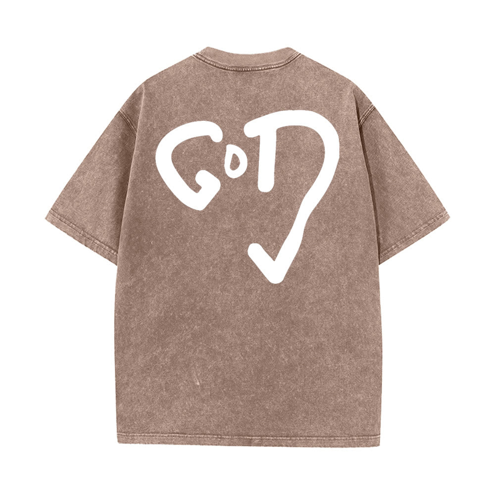 Christianartworkshop Maglietta unisex lavata con Dio Cuore - Cachi - 4XL - image 10